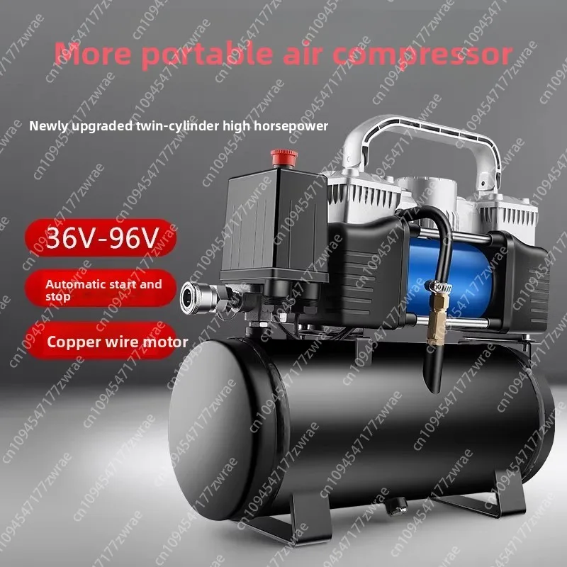 Double Cylinder High Power Electric Vehicle Air Pump 48-72V General Electric Vehicle 60 Volt Vacuum Tire Repair with Gas Tank