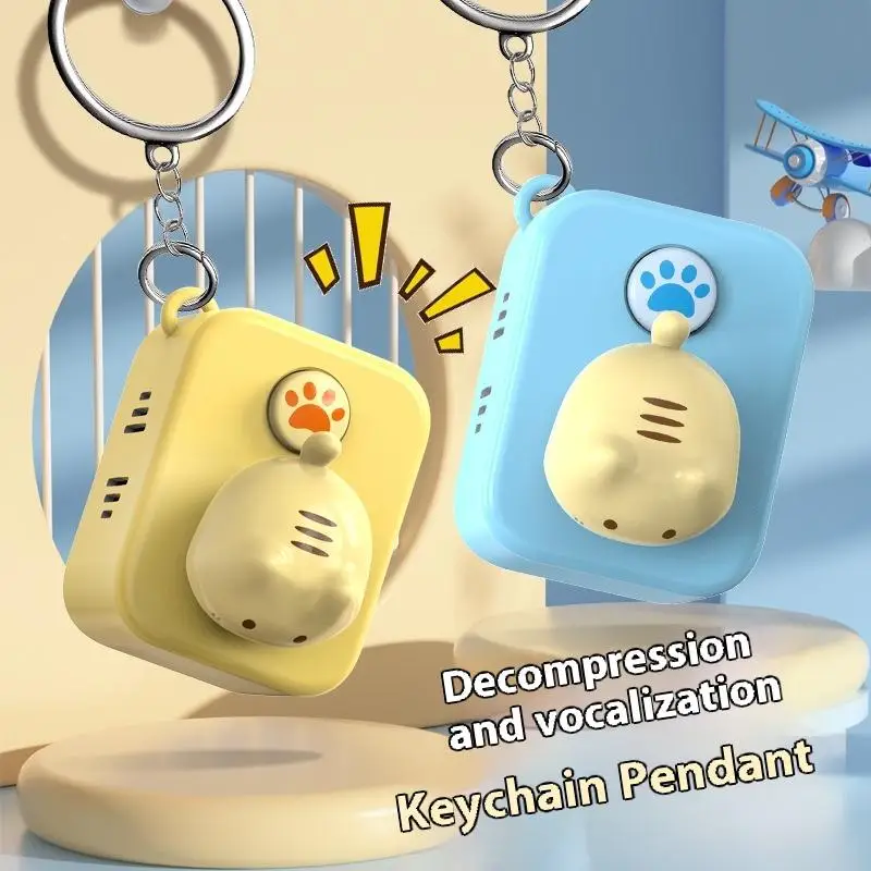 Prank Square Socket Cat Meow Sound Toy Keychain Student Backpack Fun Stress Relief Toy