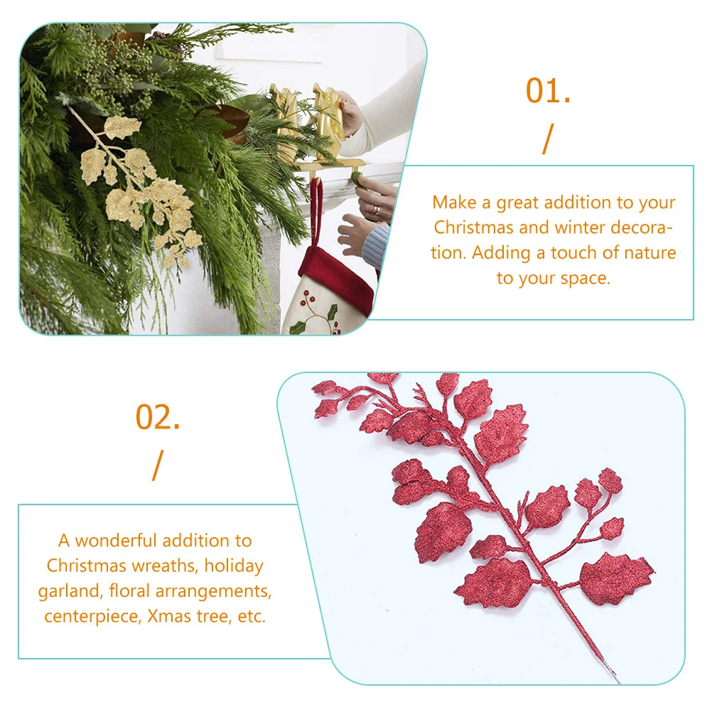

9Pcs Christmas Decoration Artificial Leaves Stem Picks Winter Flower Arrangements Fake Leaves Garland Ornaments