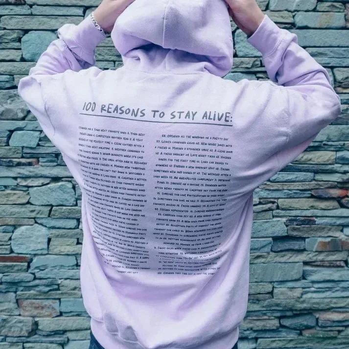 Inspirational Slogan Letter Print Hoodies Women Men Fashion Autumn Loose Sweatshirt KEEP GOING 100 REASONS TO STAY ALIVE Hoodie