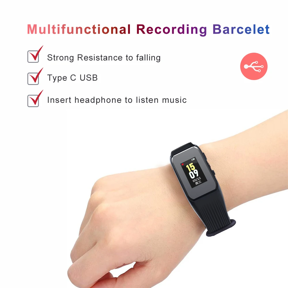 Vandlion V67 Digital Voice Recorder Watch Bracelet HD Recording Device Noise Reduction One Click Recording for Interview Study