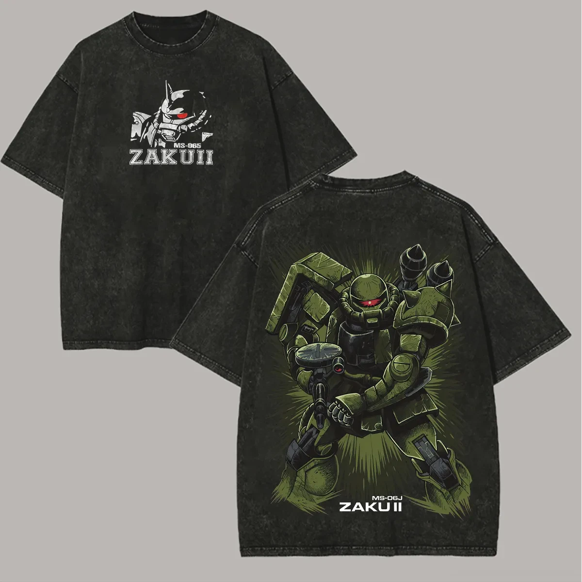 

Vintage Washed Anime MS-O65 Zaku Li Graphic T-Shirt Men Streetwear Oversized Heavyweight Tee RetroRobot Print Short Sleeve Tops