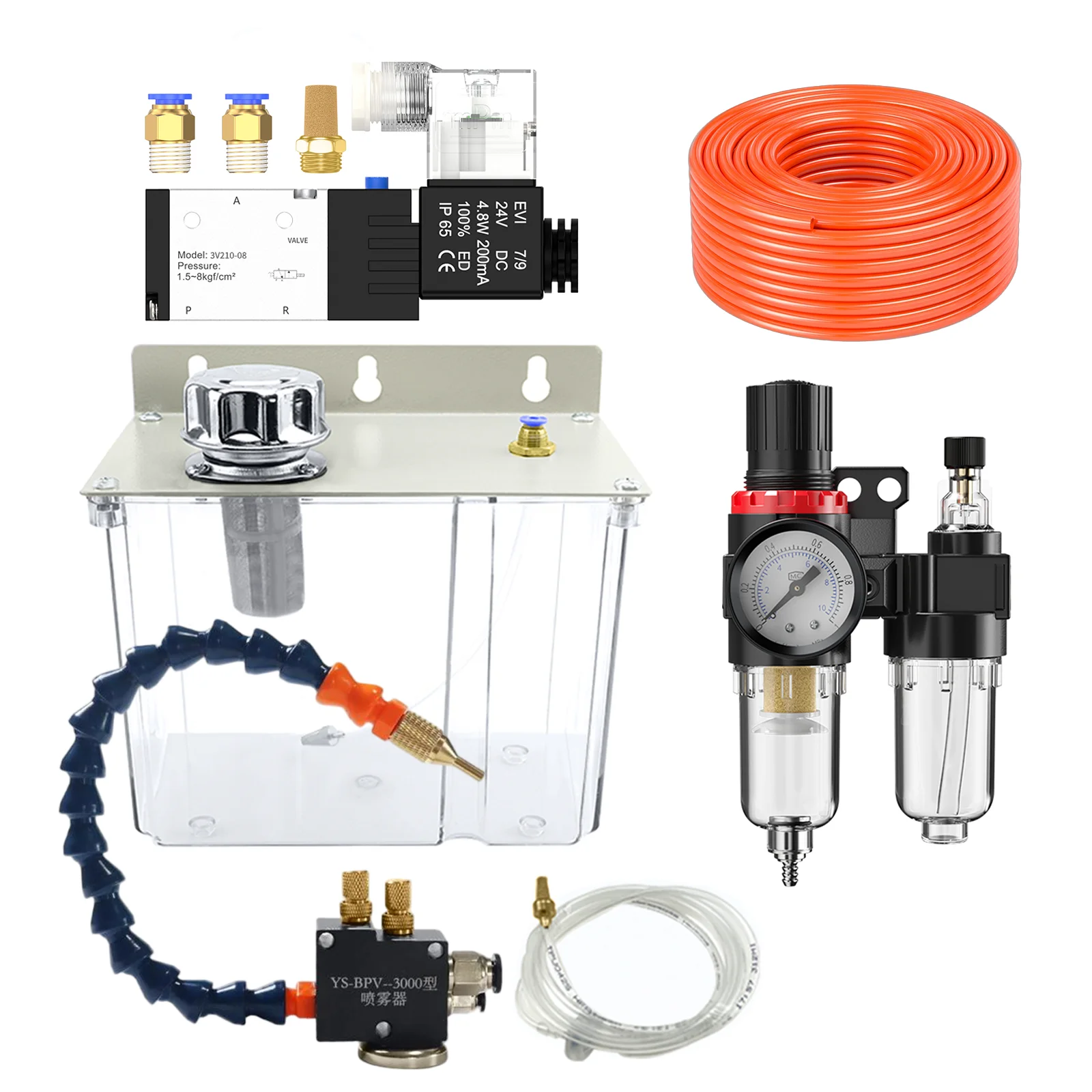 CNC Machine Tool Pneumatic Sprayer Water Pipe Oil Pump Lubrication System Low Pressure Water Spray Transparent 3L Oil Tank
