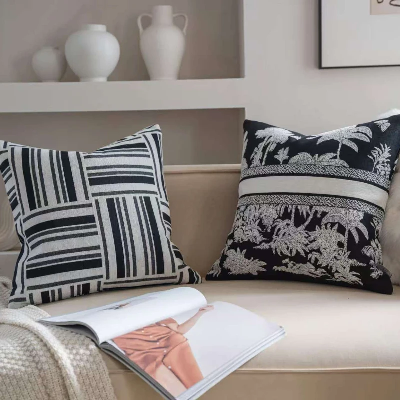 High End Texture Black Geometric Jacquard Cushion Cover Double-sided Modern Vintage Luxury Pillow Covers Decorative Decor Home