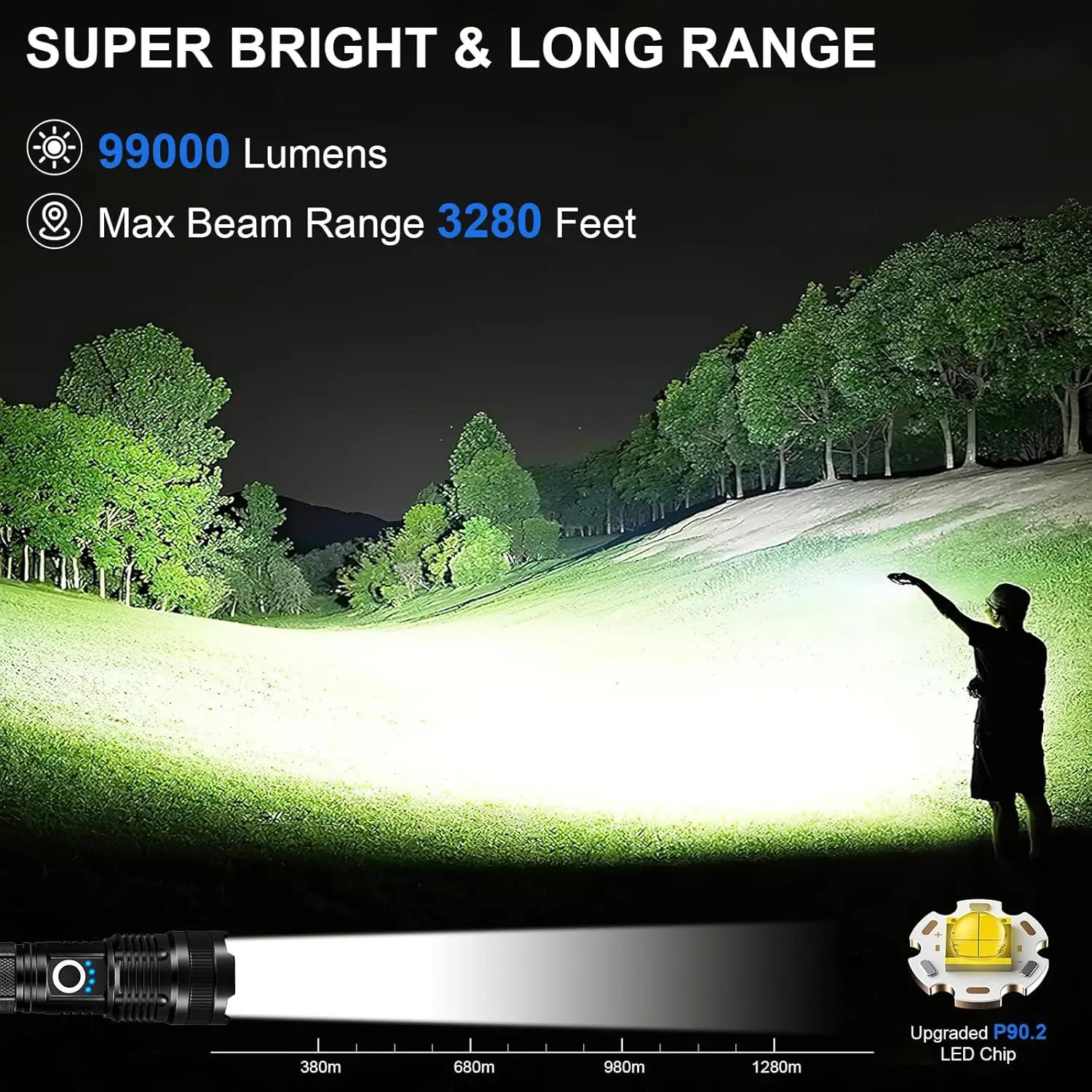 3 Pack Super Bright LED Flashlights, 990000LM Rechargeable with 5 Modes, USB-C Fast Charging & Waterproof for Outdoor Camping