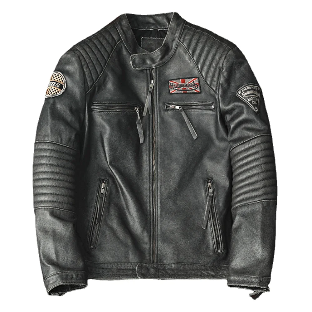 

Motorcycle Genuine Leather Jacket for Men Style Biker Jackets Slim Cowhide spring Coat Men