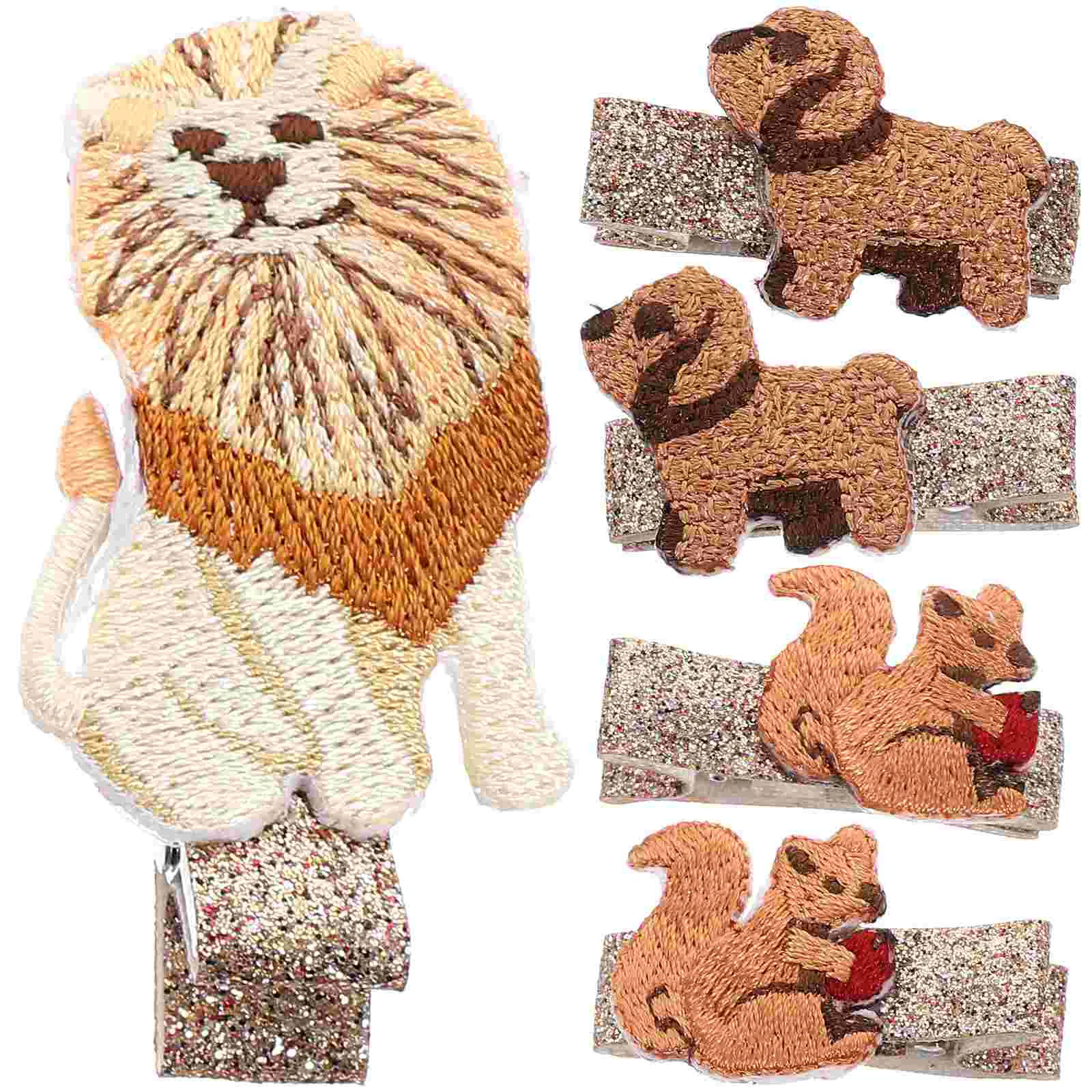 5 Pcs Girl Baby Embroidered Animal Hair Clip Glitter All- Cloth Pin Accessories for Girls