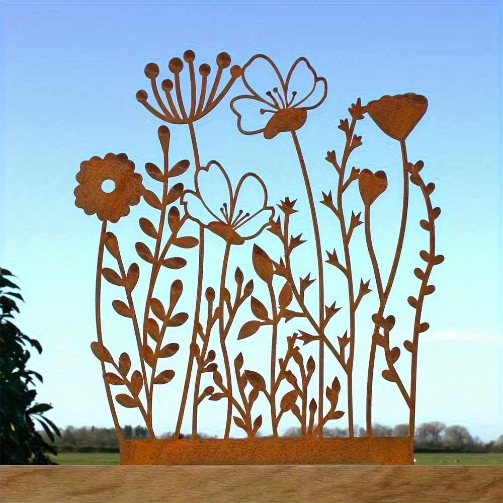 1pc Art Deco Style Metal Flower Stand, Floor Standing Embroidered Floral, No Electricity or Battery Needed, Ideal for Garden,