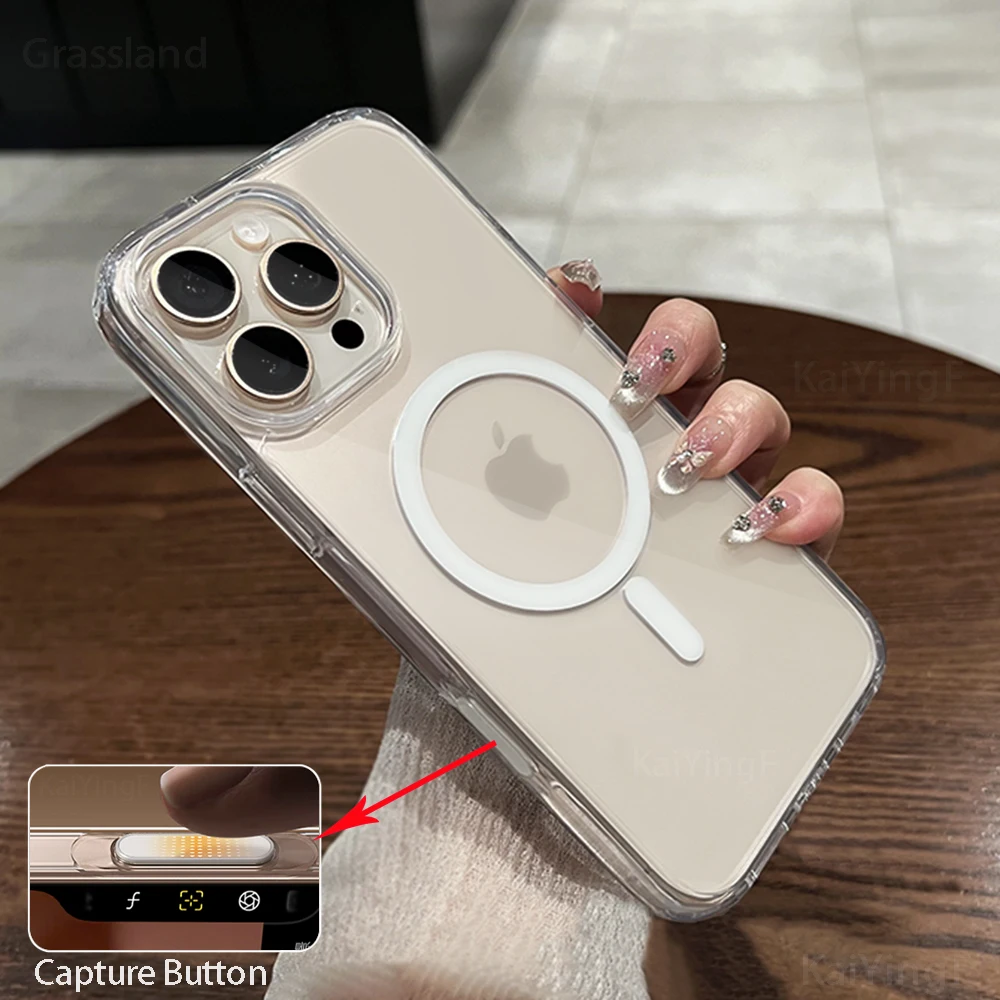Für Magesafe Magnetische Transparente Drahtlose Lade Fall Für iPhone 16 Pro Max Plus Kamera Control Capture-Taste Klar Fall Abdeckung