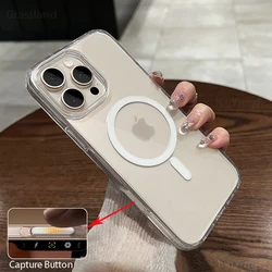 For Magesafe Magnetic Transparent Wireless Charge Case For iPhone 16 Pro Max Plus Camera Control Capture Button Clear Case Cover