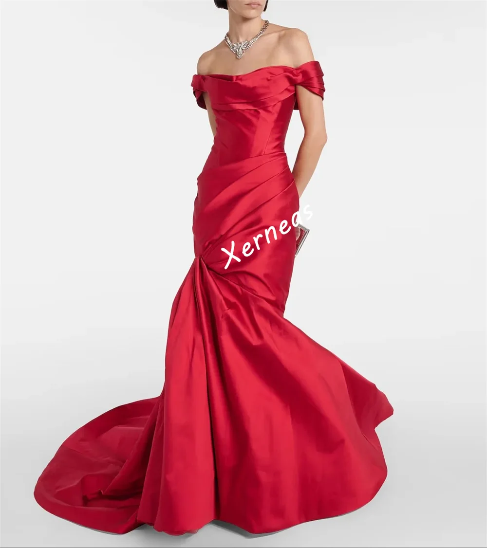 Robe de soirée de forme sirène pour femmes, personnalisée, de haute qualité, plissée, épaules dénudées, Chic, sur mesure, robes longues rouges charmantes
