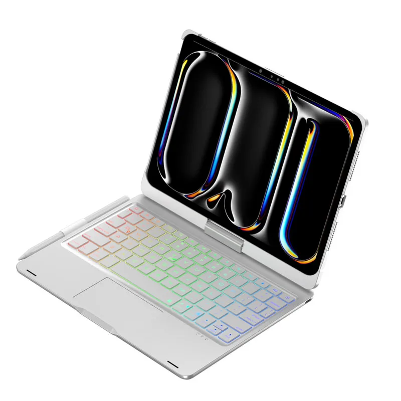 for iPad Air 11 5 4 10.9-11inch Case with Bluetooth Keyboard Pen Slot RGB Backlight 360 Degree Rotatable Foldable Stand Cover