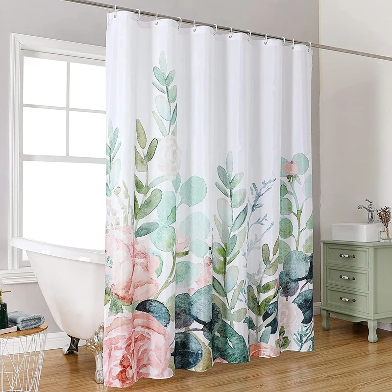 72x72\'\' Bathroom Shower Curtain Fabric Shower Curtain with Hooks Unique Floral Design Decorative Bathroom Accessories Waterproof