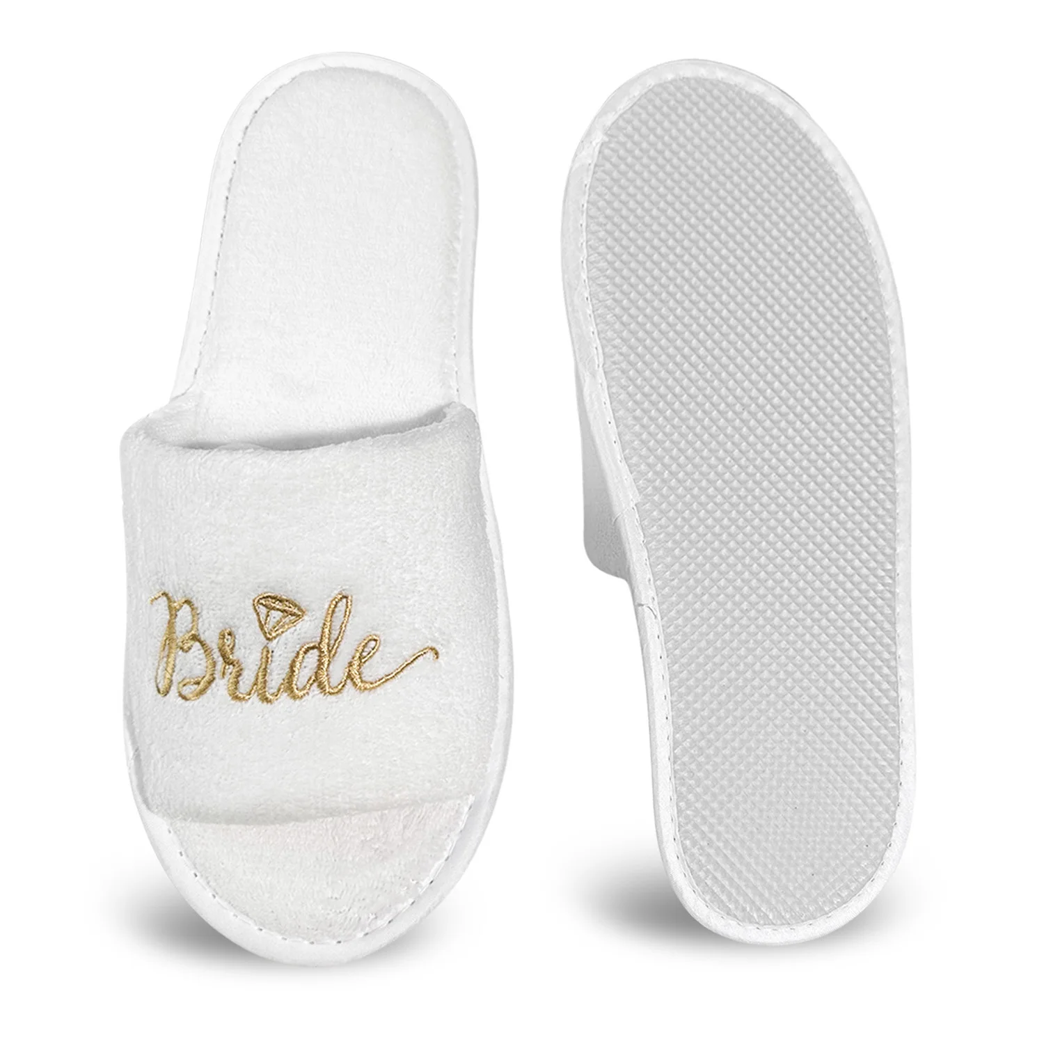 Braut und Brautjungfer, Hochzeit, Party, Gäste, Zuhause, Slip-On-Schuhe, Brautparty-Hausschuhe, offener Zehenbereich mit goldenem, mintgrünem und rosa – Detail 5