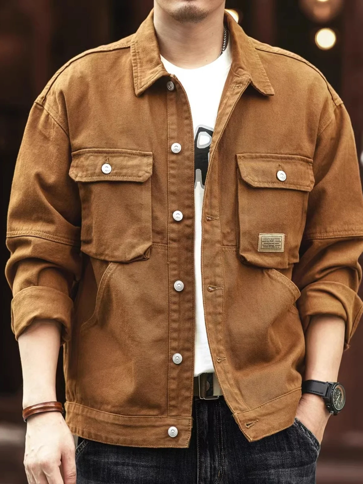 

Retro American Denim Jaet Men's Heavyweight Loose Jeans irt Hard Man Hunting Clothes Workwear Jaet Trendy Youth Sle