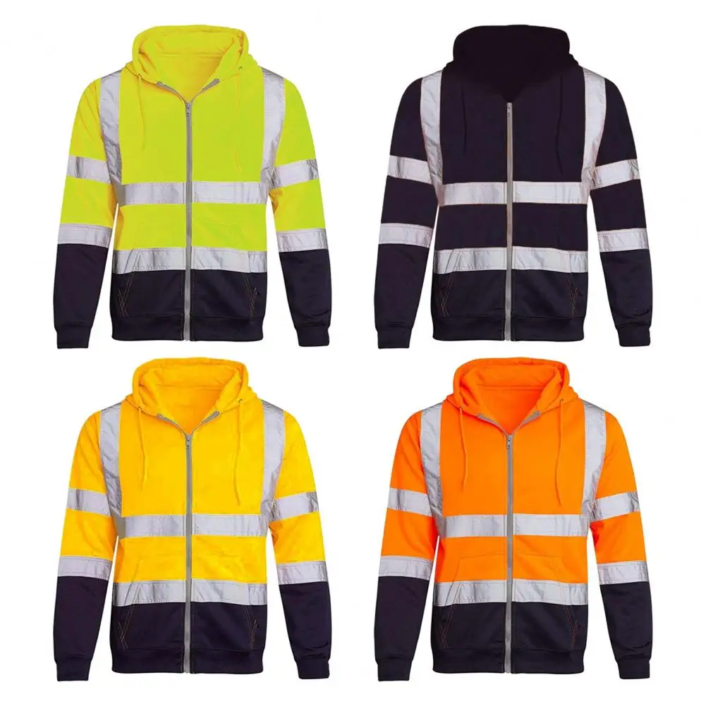 2025 M-4XL High Visibility Hoodie Coat Safe Luminous Strip Warning Drawstring Hoodie Overalls Cold-Proof Outdoor Work Jacket