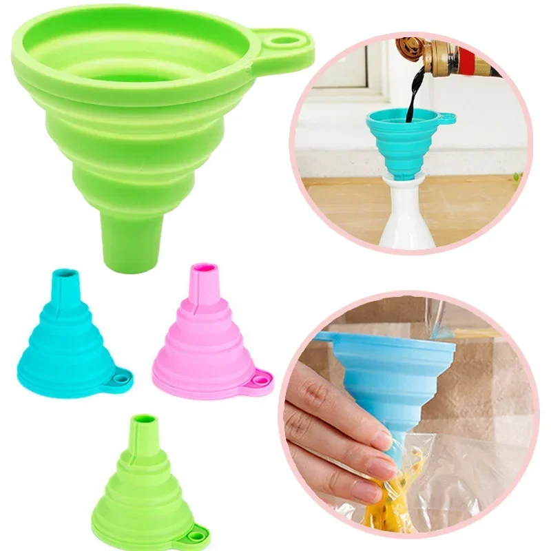 1pcs Silicone Foldable Funnel Household Collapsible Kitchen Cooking Tools Portable Wine Mini Portable Oil Pot Ice-making Funnel