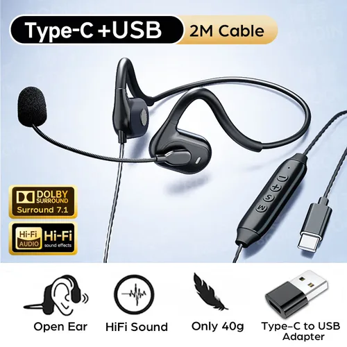 Imagen 1 del producto Auriculares de oído abierto tipo C conducción de aire sonido Hifi auriculares para juegos con DSP reducción de ruido auriculares micrófono para teléfono PC