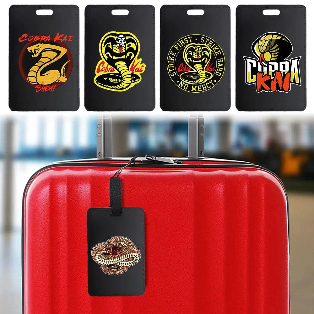 PU Luggage Tag For Suitcase Baggage Handbag Leather Tags Travel Bag Portable Label Cobra Pattern Travel Accessories