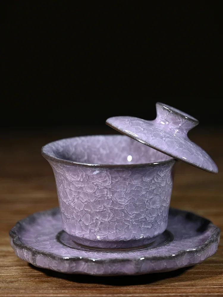 style hovering bowl with retro purple horseshoe ice crack tea set