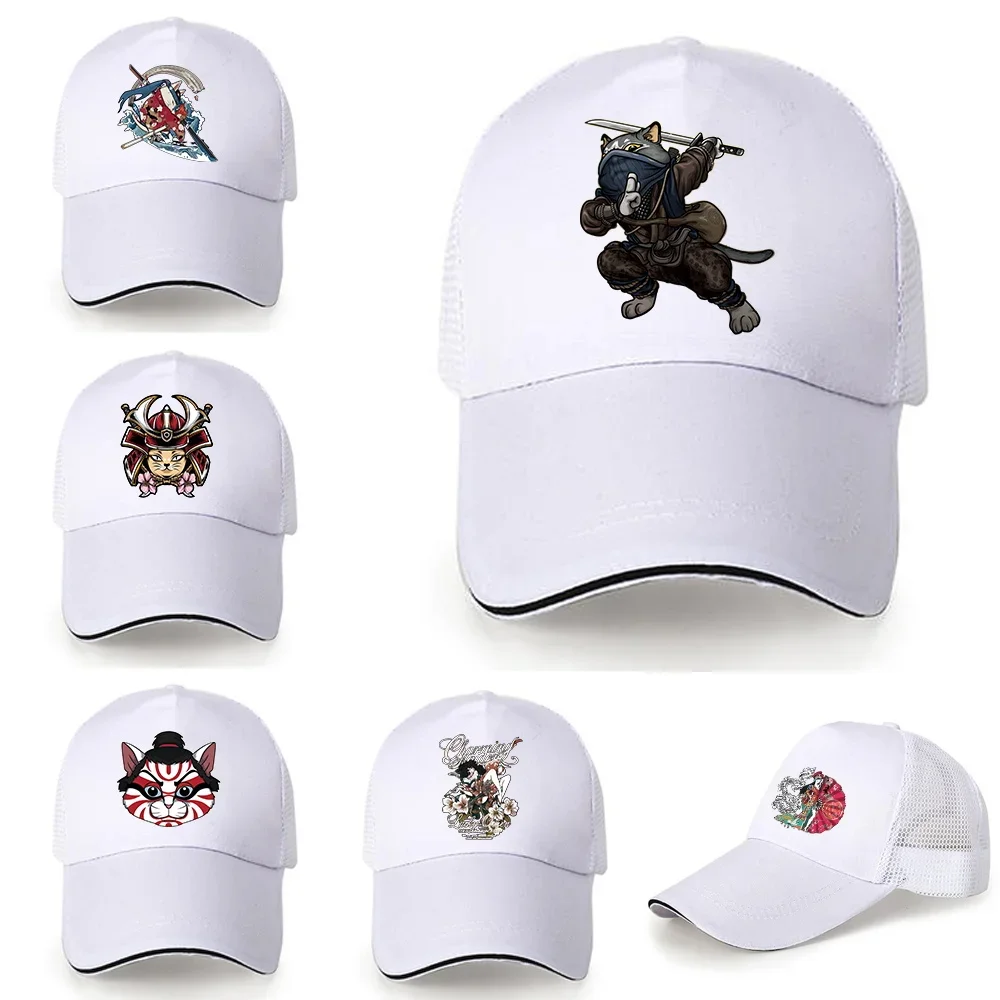 Fashion Snapback Cotton Baseball Cap Men Women Hip Hop Dad Mesh Trucker Hat Samurai Print Summer Breathable Mesh Visors Hats