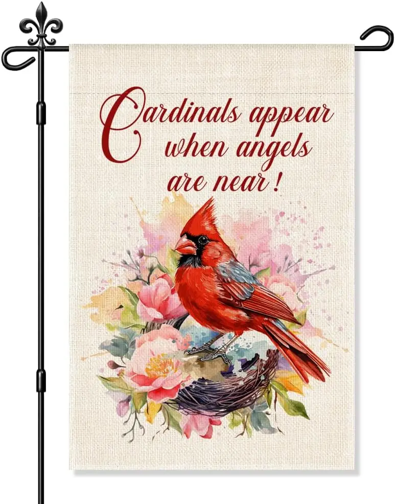Cardinals Appear When Angels Are Near Garden Flag, Funny Cardinal Angels Yard Flags for Outside, Nature Lover Gifts, Sympath jjp