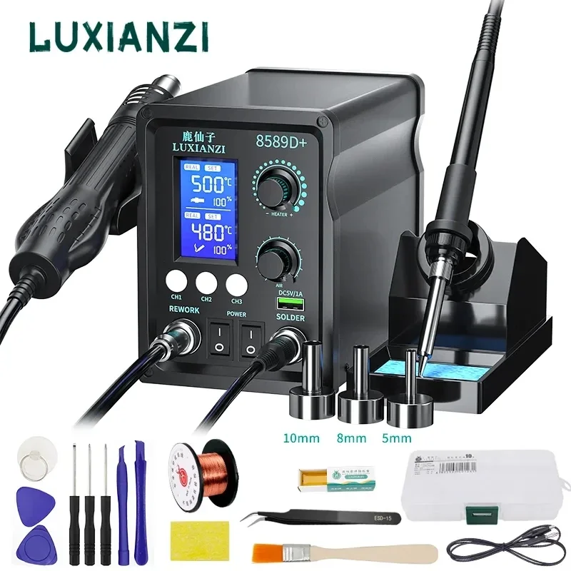 LUXIANZI 8589D+Soldering Station 2 IN 1 Digital Display SMD Rework Hot Air Gun Solder Iron For BGA PCB Welding Desoldering Tool