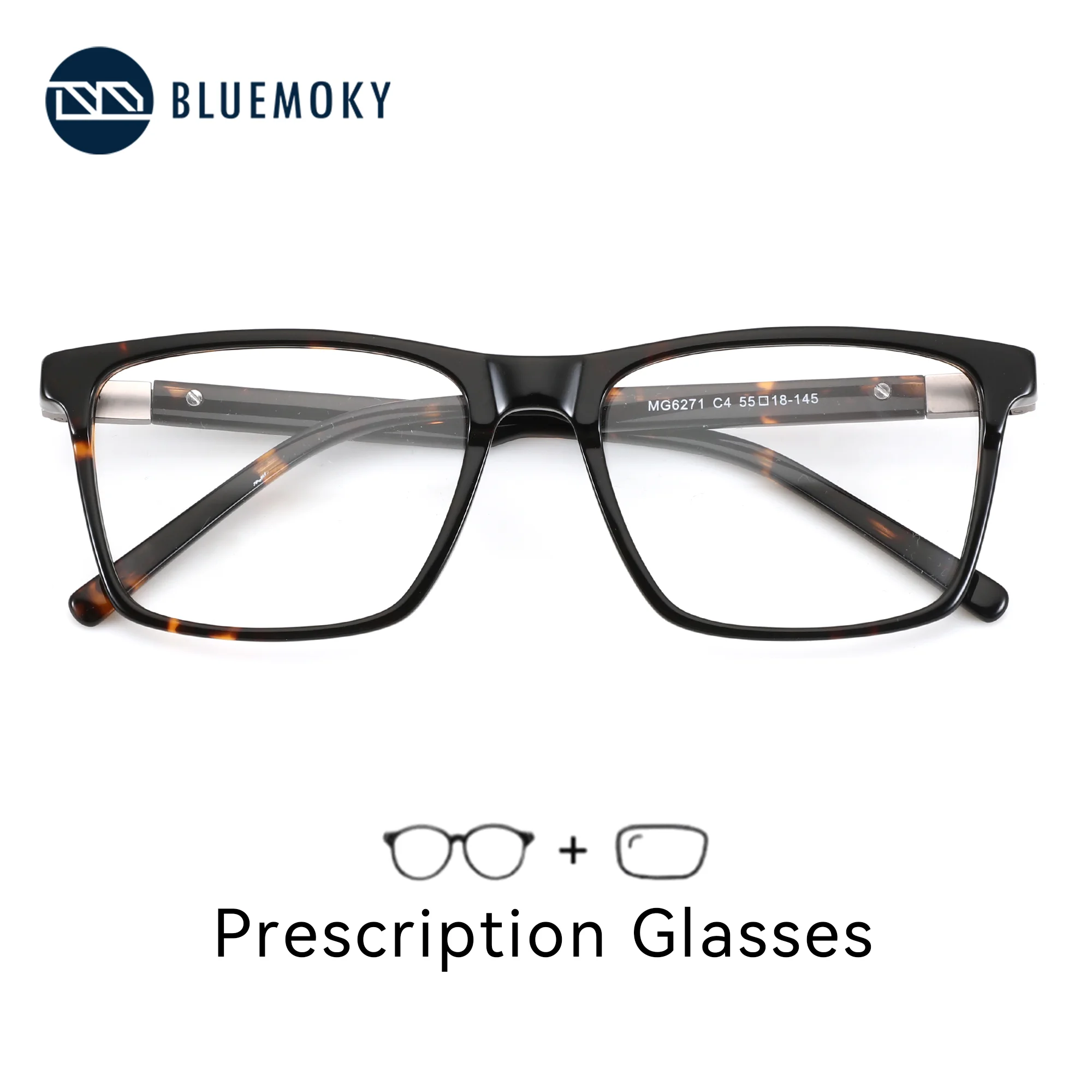 

BLUEMOKY XL Size Handmade Acetate Prescription Glasses Rectangle Optical Lenses With Recipe Man Trend Myopia Eyeglasses Men