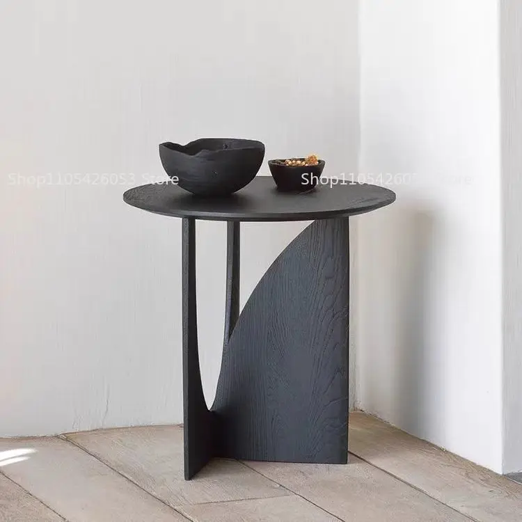 

Nordic round solid wood edge, geometric designer corner, black simple coffee table, sofa side table, bedroom bedside table