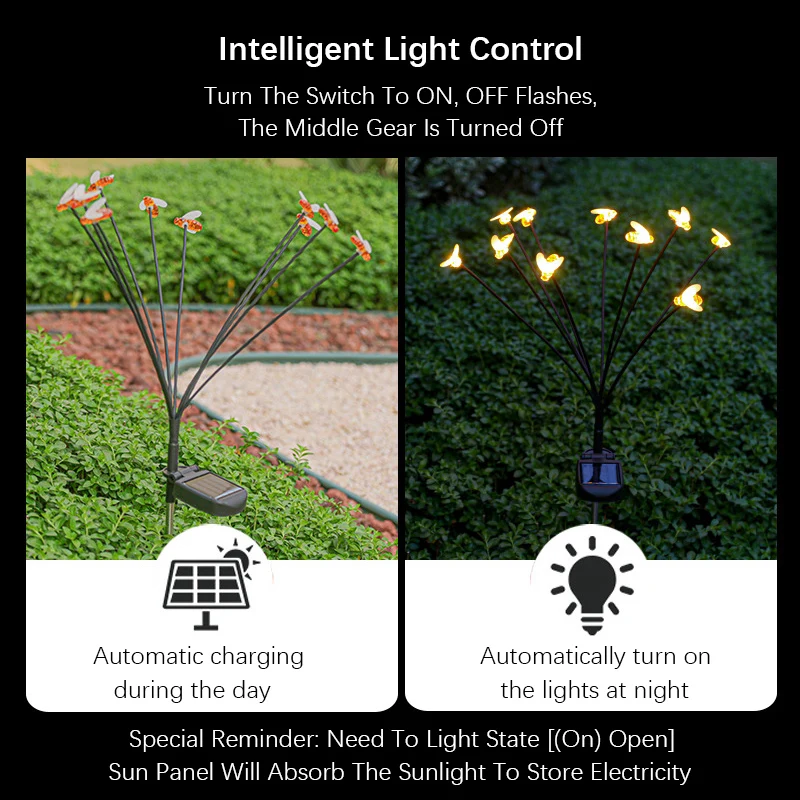 

10-Head Bee Solar Pathway Lights 2 Pack Outdoor Solar Garden Stake Lights Animal Landscape Lighting for Yard Lawn Patio