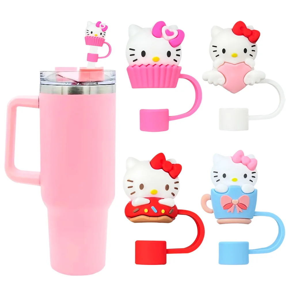 MINISO 1-4pcs 3D Stereo hello kitty Straw Cover Cap 10MM Drink Straw Plug Reusable Fit Cup Accessories Straw Cap Charms Pendant