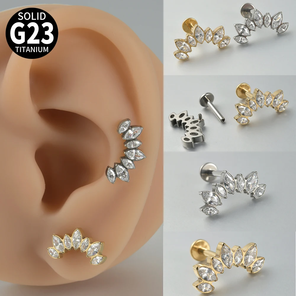 

Серьги-гвоздики женские титановые с фианитом, ювелирное украшение для пирсинга губ, козелка уха, завитка ушной раковины, лобы, 1 шт., G23