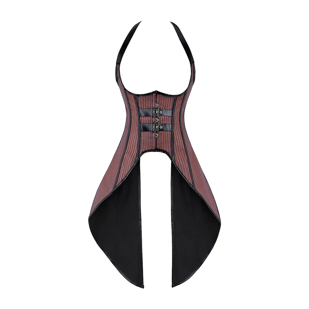 Corsé de pirata para mujer, corpiño con cuello Halter, chaleco Korsett a rayas de talla grande, disfraces Steampunk para mujer, trajes de graduación