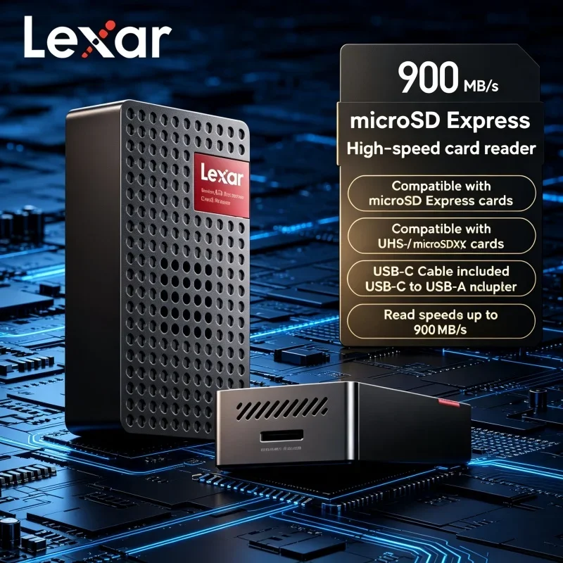 High‑Speed Data Copy Lexar microSD Express Reader Up To 900MB/s USB3.2 Built‑in Cooling Fan For Camera Drone Shooting Workflow