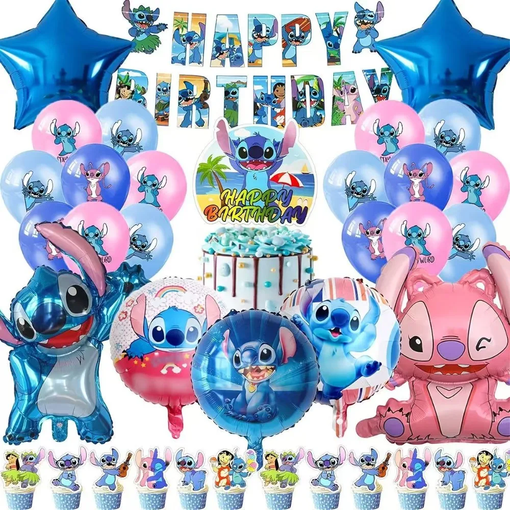 Ballons à thème de dessin animé Lilo Stitch bleu rose, ensemble de chiffres de 1 à 9, décorations de gâteau d'anniversaire pour enfants, décorations de fête, fournitures pour baby shower, cadeau jouet