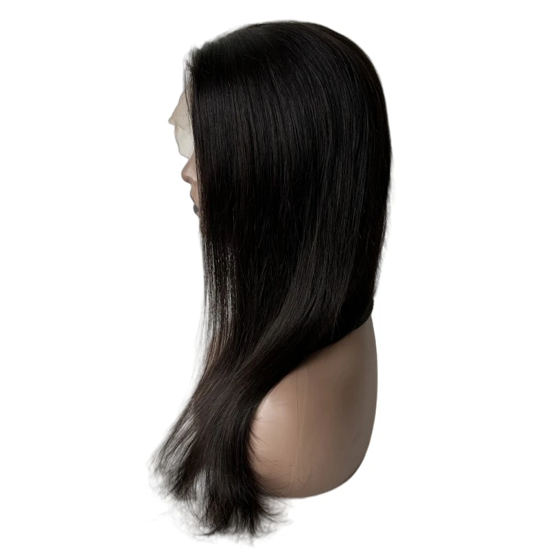 20 ''الصينية شعر بشري لعذراء اللون الطبيعي حريري مستقيم 180% الكثافة 5x5 الحرير العلوي كامل الدانتيل شعر مستعار طبي للنساء #6