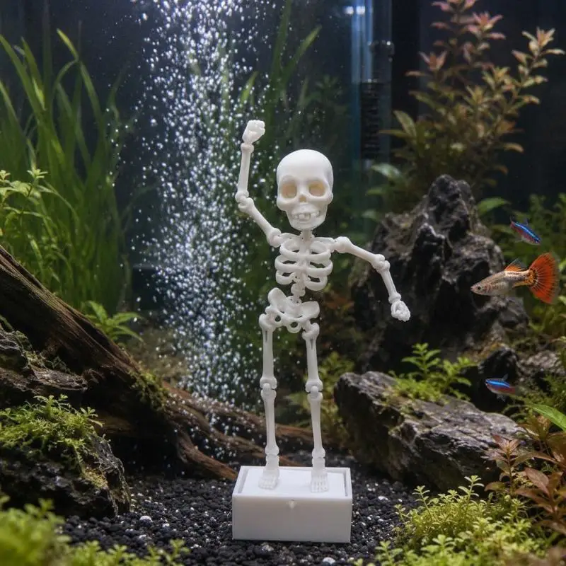 1Pcs Creative Dancing Skeleton Fish Tank Decoration, Movable Skeleton, Halloween Aquarium Decoration, Requires Its Own Air Pump