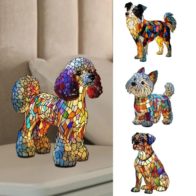 LED Animal Resin Table Lamp Dog Series Bedside Night Light Home Ornament for Living Room Bedroom Office Home Decorations