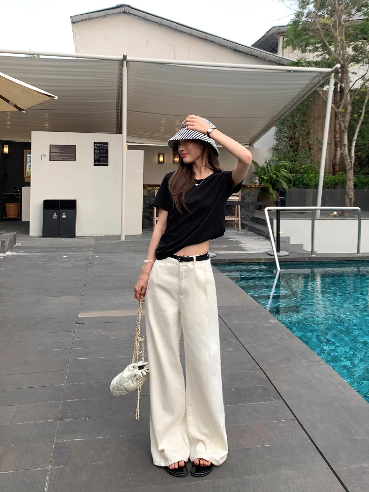 

Широкие брюки с высокой талией, свободный крой, повседневные джинсы, женские джинсовые брюки из пуumede, длинные брюки с боковым дизайном S ket