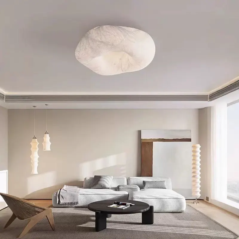 

Colored Biomimetic Silk Cloud Home Ceiling Lights Living Room Wabi Sabi Lighting Fixture Bedroom Cream Style Led Lamp Decorative