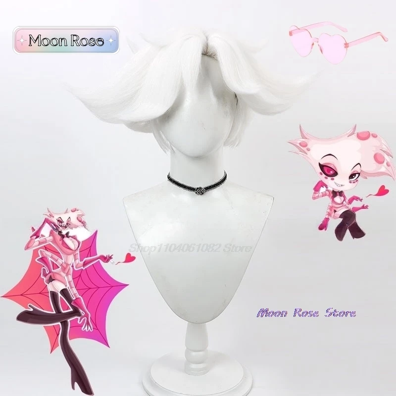 ReadyStock-Hazbin Cosplay Hotel Dust Angel Cosplay Angel Dust Wig Angel Dust White Wig Women Men Halloween Cosplay Wig Charlie