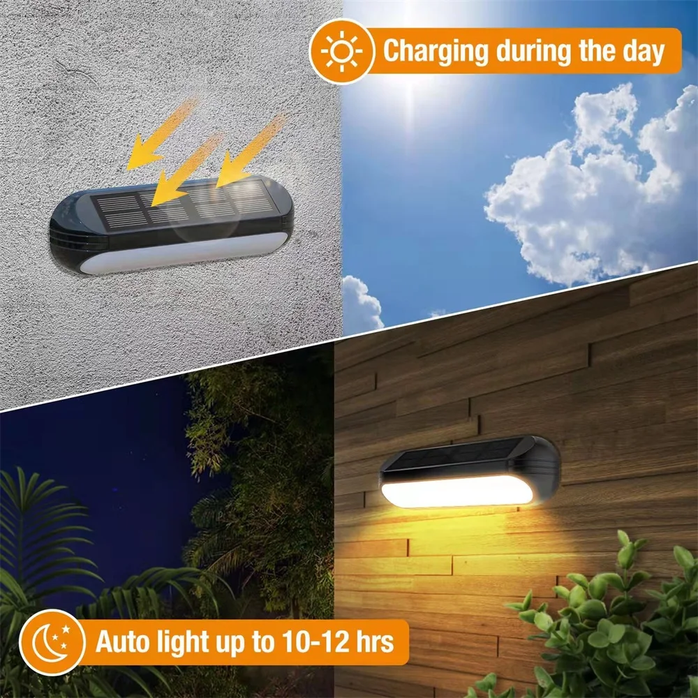 Paquete de 4 luces LED RGB alimentadas por energía Solar para decoración de jardín al aire libre, luces de valla de cubierta impermeables, lámpara de decoración de pared externa para escaleras