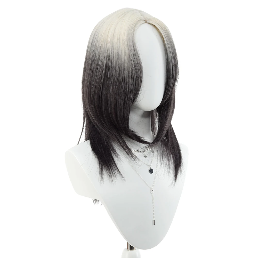 Synthetic 20 Inch Gradient Medium Length Layered Hair Wig Halloween Cosplay Heat Resistant Fiber Hair Accessories