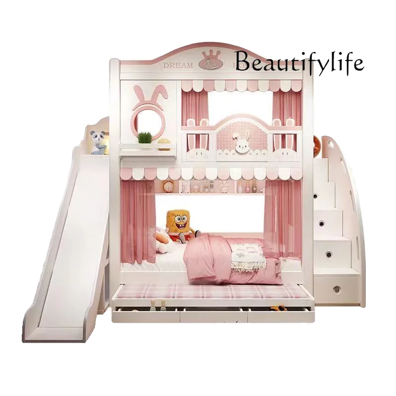 BJ خشبية يابانية بيضاء مضاءة Cabane Enfant زخرفة الأثاث تخزين إطار سرير أطفال تصميم سرير أطفال حديث بطابقين