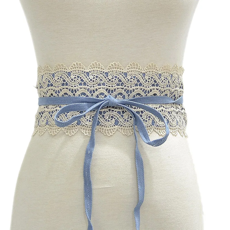 New Women Bow Lace Belt Corset Wide Belts Black White Female Self Tie Waistband Wedding Dress Waist Band