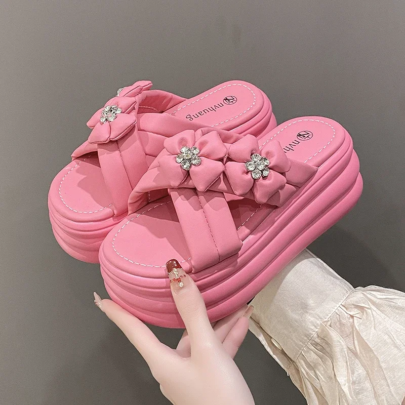 Summer Women Slippers Flip-Flops Ladies Beach Bling Shoes Wedge Heels Shoes Woman High Platform Slippers Outside Sandals 7.5CM