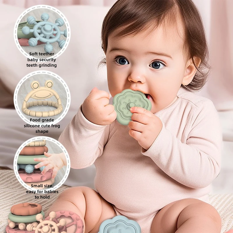 Silicone Stacking Music Toys Infant Puzzle Early Education Toys Color Recognition Digital Building Blocks Desktop Decoration New
