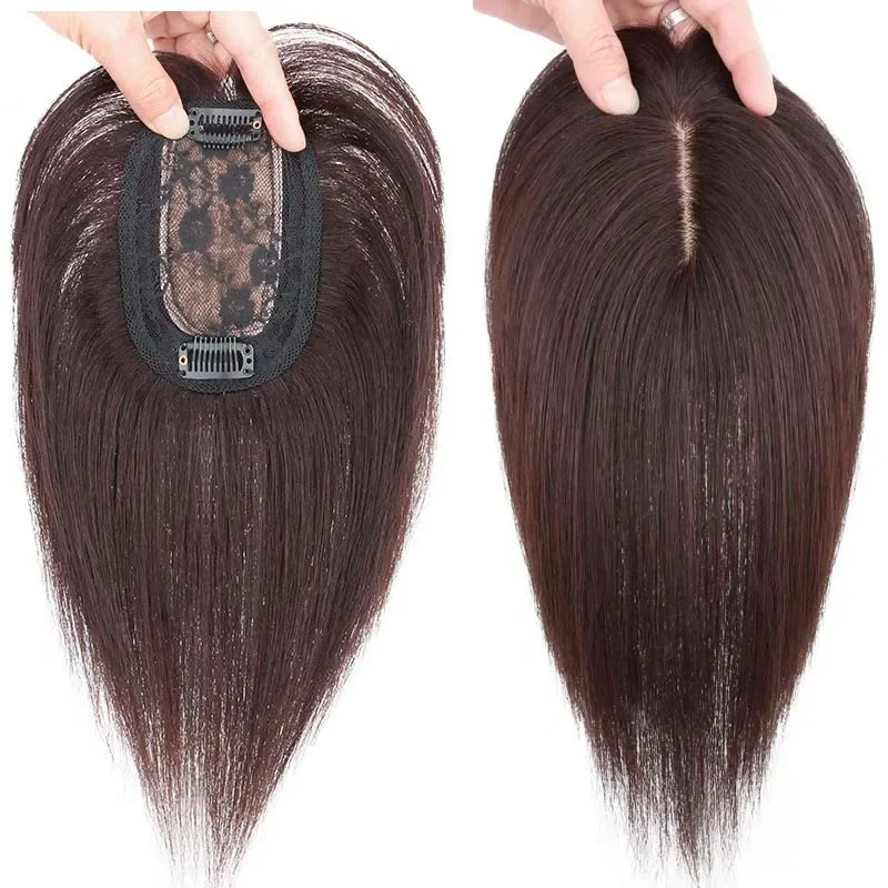 Size 8x12Cm Human Hair Realistic Natural Women Hair Piece Straight Ladies Topper Quickly Increase Hair Volume Cover Gray Hair