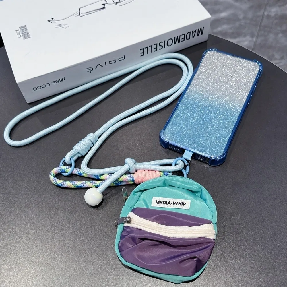 Beaded Crossbody Phone Lanyard Color Splicing Anti-Lost Phone Lanyard Pouch Adjustable Multifunctional Mobile Phone Lanyard