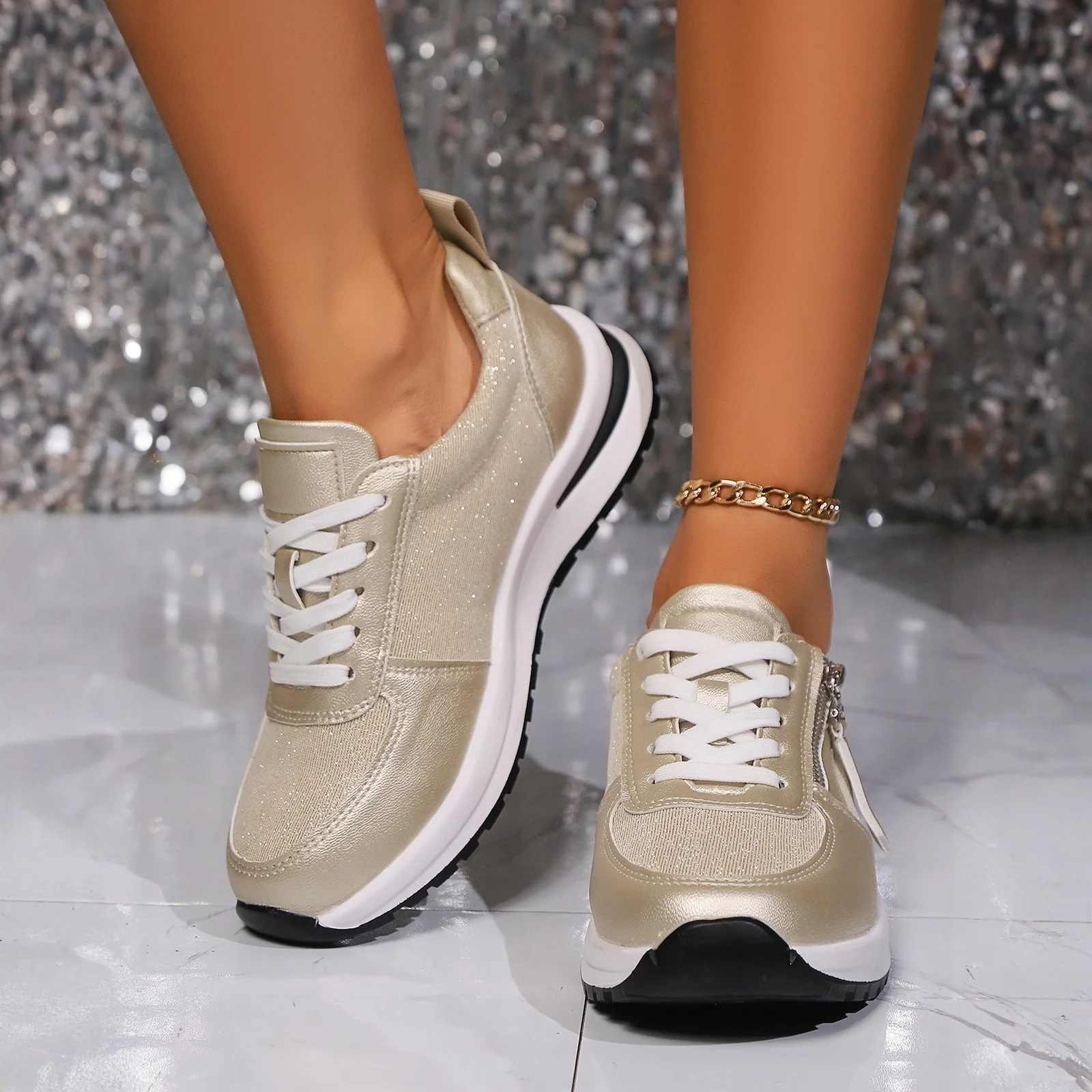 

Women's Vulcanized Shoes Female Footwear Women Spring Autumn Flat Round Toe Lace Up Women Casual Shoes Fashion Sneakers 2025